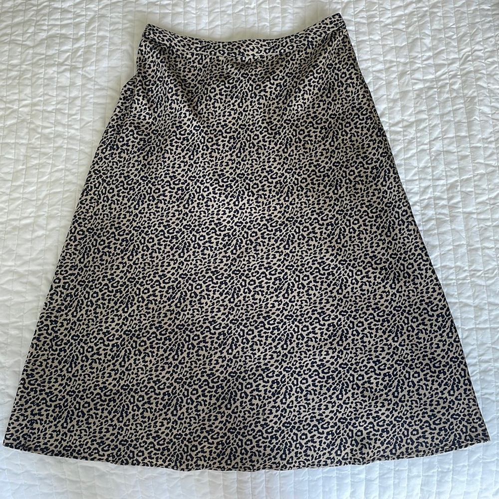 Leopard Print Satin Midi Skirt